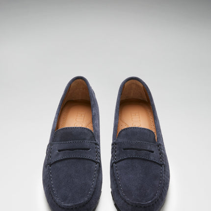 Women's Tyre Sole Penny Loafers, Navy Blue Suede