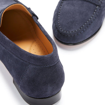 Women's Penny Loafers Leather Sole, Navy Blue Suede