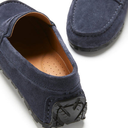 Women's Tyre Sole Penny Loafers, Navy Blue Suede
