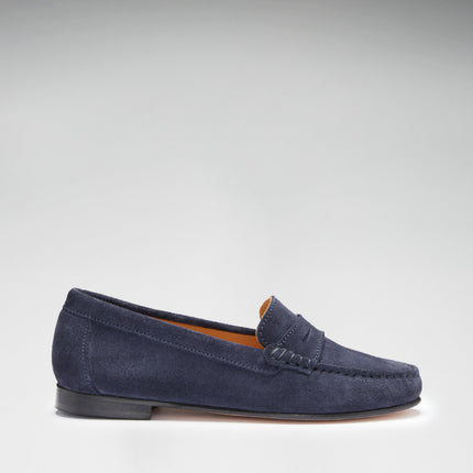 Women's Penny Loafers Leather Sole, Navy Blue Suede