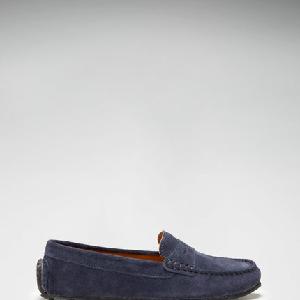 Women's Tyre Sole Penny Loafers, Navy Blue Suede