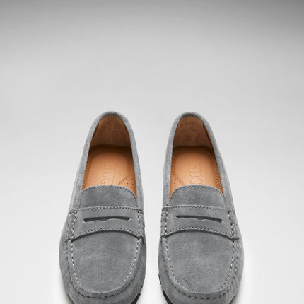 Women's Tyre Sole Penny Loafers, Slate Grey Suede