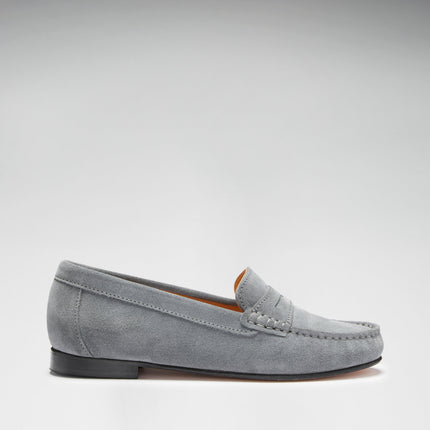 Women's Penny Loafers Leather Sole, Slate Grey Suede