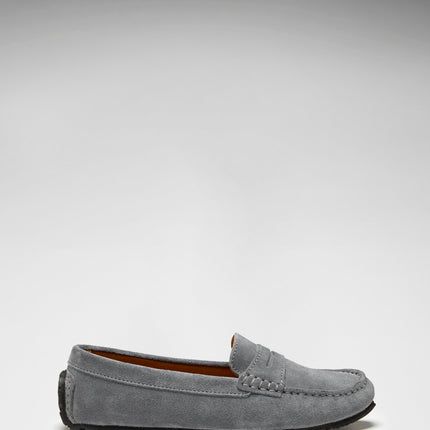 Women's Tyre Sole Penny Loafers, Slate Grey Suede