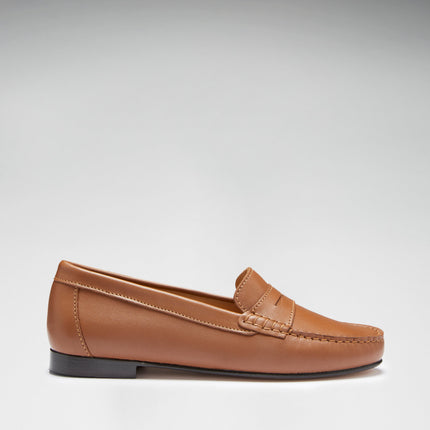 Women's Penny Loafers Leather Sole, Tan Leather