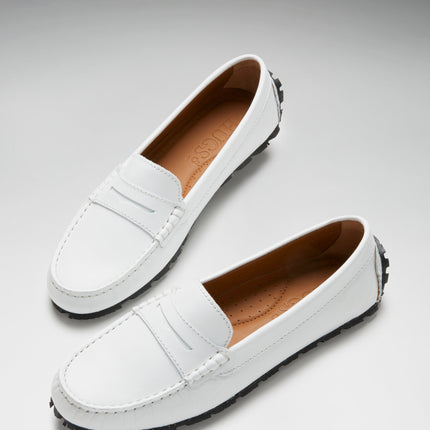 Women's Tyre Sole Penny Loafers, White Leather
