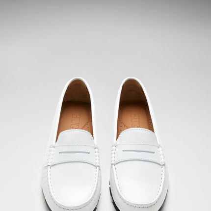 Women's Tyre Sole Penny Loafers, White Leather
