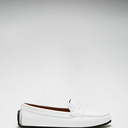 Women's Tyre Sole Penny Loafers, White Leather
