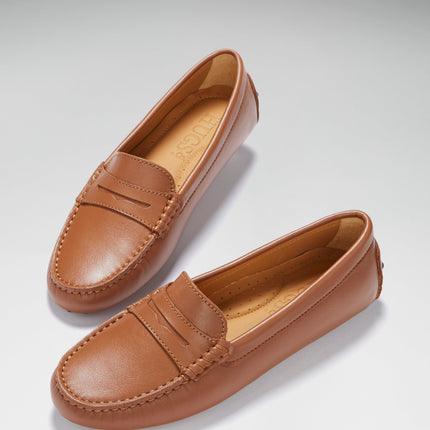 Women's Penny Driving Loafers, Tan Leather