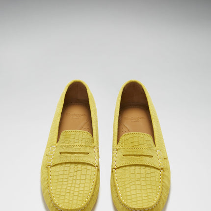 Women's Penny Driving Loafers, Yellow Embossed Suede