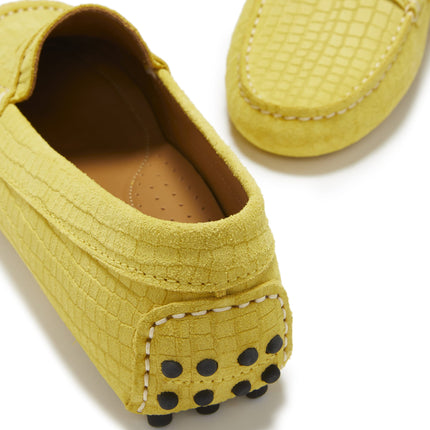 Women's Penny Driving Loafers, Yellow Embossed Suede