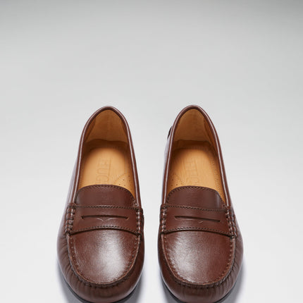 Women's Penny Driving Loafers Full Rubber Sole, Brown Leather