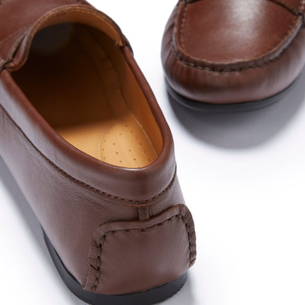 Women's Penny Driving Loafers Full Rubber Sole, Brown Leather