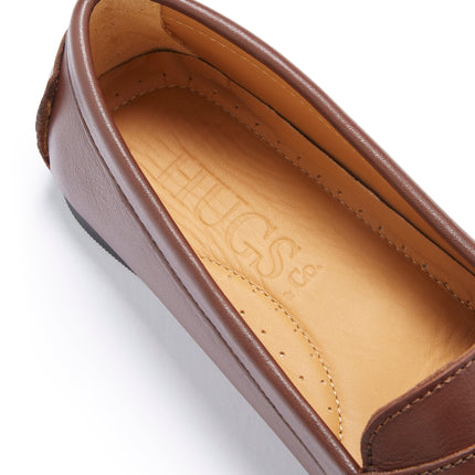 Women's Penny Driving Loafers Full Rubber Sole, Brown Leather
