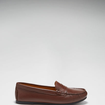 Women's Penny Driving Loafers Full Rubber Sole, Brown Leather