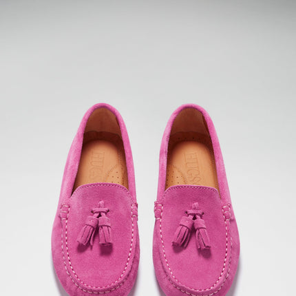 Women's Tasselled Driving Loafers, Pink Suede