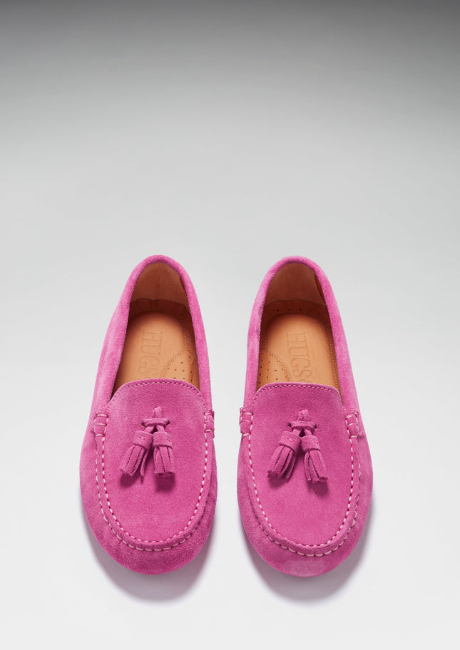 Women's Tasselled Driving Loafers, Pink Suede