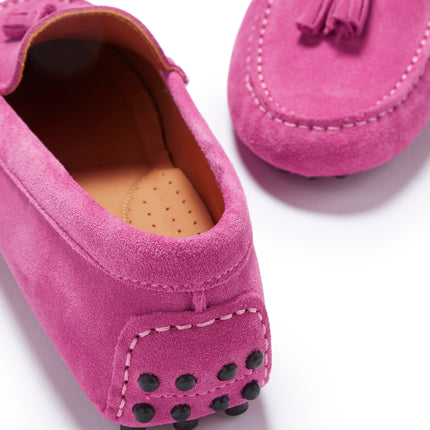 Women's Tasselled Driving Loafers, Pink Suede