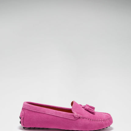 Women's Tasselled Driving Loafers, Pink Suede