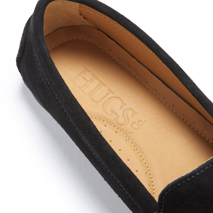 Women's Tasselled Driving Loafers Full Rubber Sole, Black Suede