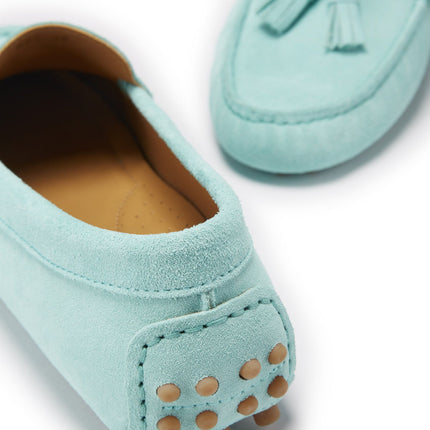 Women's Tasselled Driving Loafers, Aqua Suede