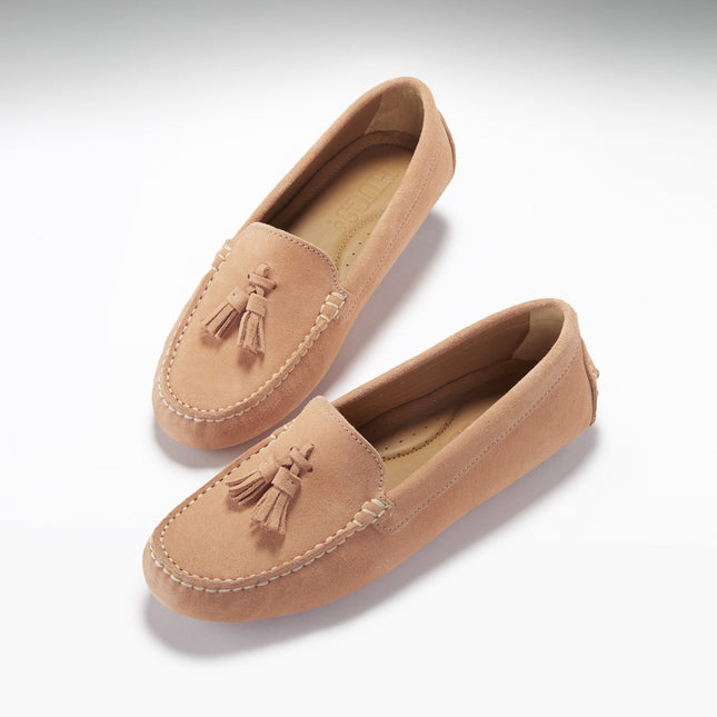 Women's Tasselled Driving Loafers, Peach Suede