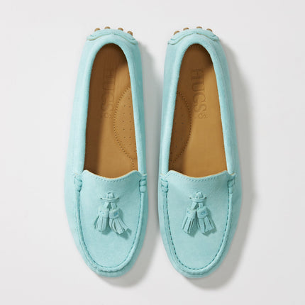 Women's Tasselled Driving Loafers, Aqua Suede