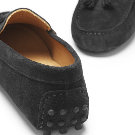 Women's Tasselled Driving Loafers, Black Suede