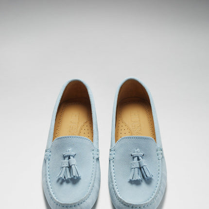 Women's Tasselled Driving Loafers, Sky Blue Suede