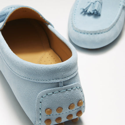 Women's Tasselled Driving Loafers, Sky Blue Suede