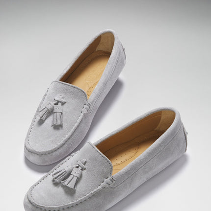 Women's Tasselled Driving Loafers, Dove Grey Suede