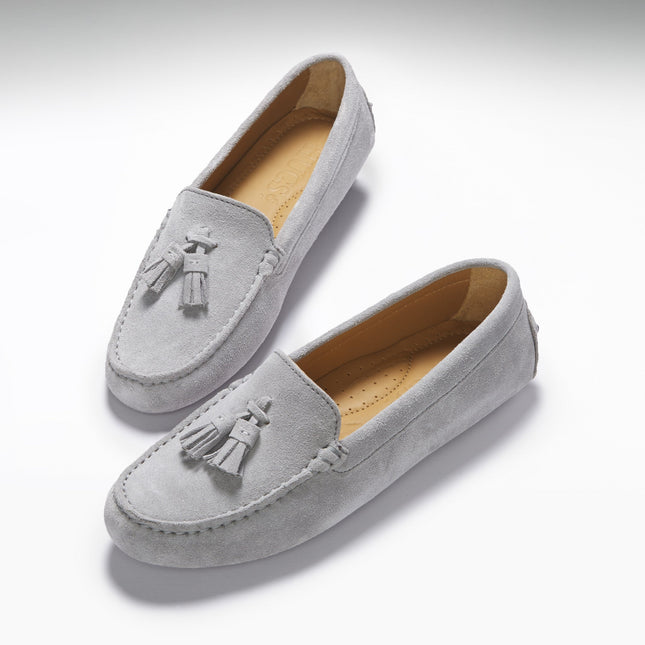 Women's Tasselled Driving Loafers, Dove Grey Suede