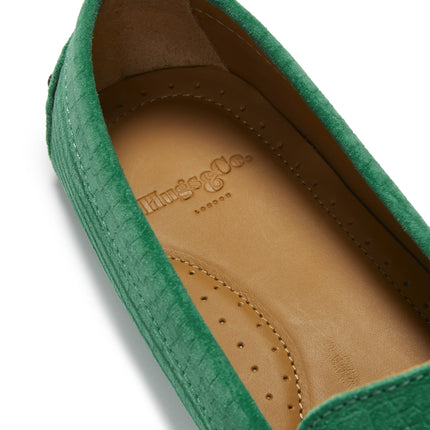Women's Tasselled Driving Loafers, Emerald Embossed Suede