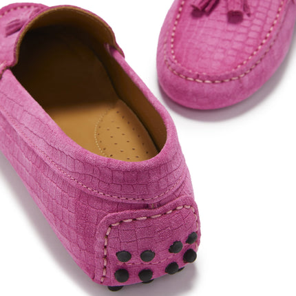 Women's Tasselled Driving Loafers, Pink Embossed Suede