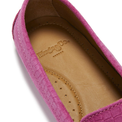 Women's Tasselled Driving Loafers, Pink Embossed Suede