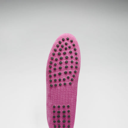 Women's Tasselled Driving Loafers, Pink Embossed Suede