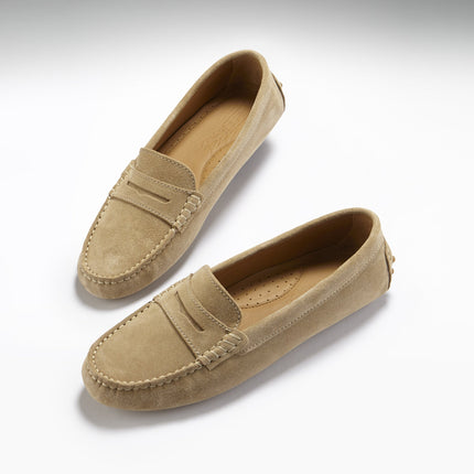Women's Penny Driving Loafers, Taupe Suede