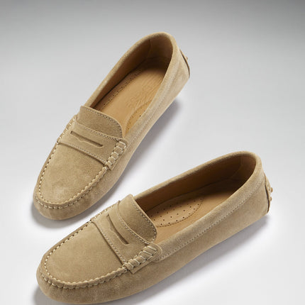 Women's Penny Driving Loafers, Taupe Suede
