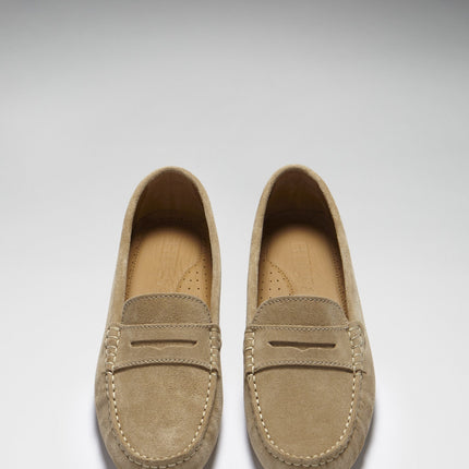 Women's Penny Driving Loafers, Taupe Suede