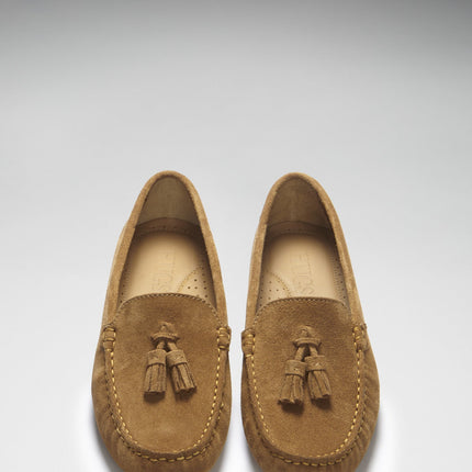 Women's Tasselled Driving Loafers, Tobacco Suede