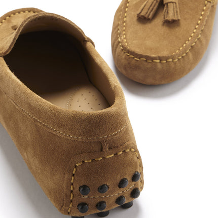 Women's Tasselled Driving Loafers, Tobacco Suede