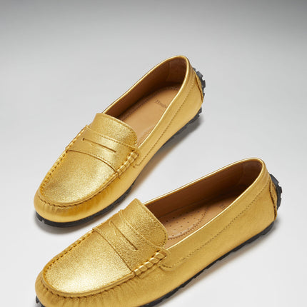 Women's Tyre Sole Penny Loafers, Yellow Gold Leather