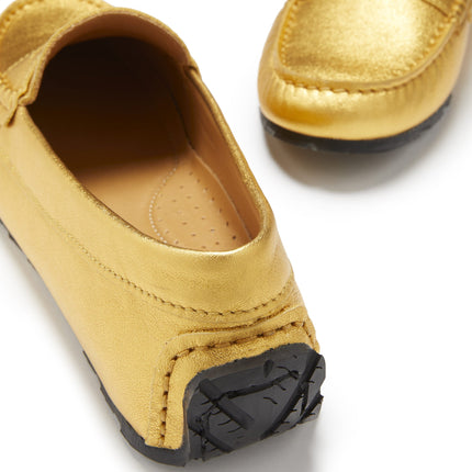 Women's Tyre Sole Penny Loafers, Yellow Gold Leather