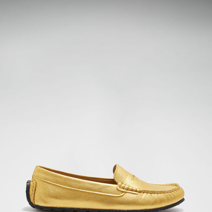 Women's Tyre Sole Penny Loafers, Yellow Gold Leather