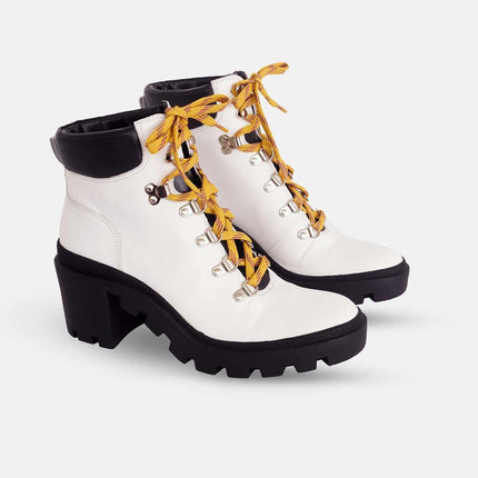 Vriesea White Leather Combat Boots – 9cm Block Heel