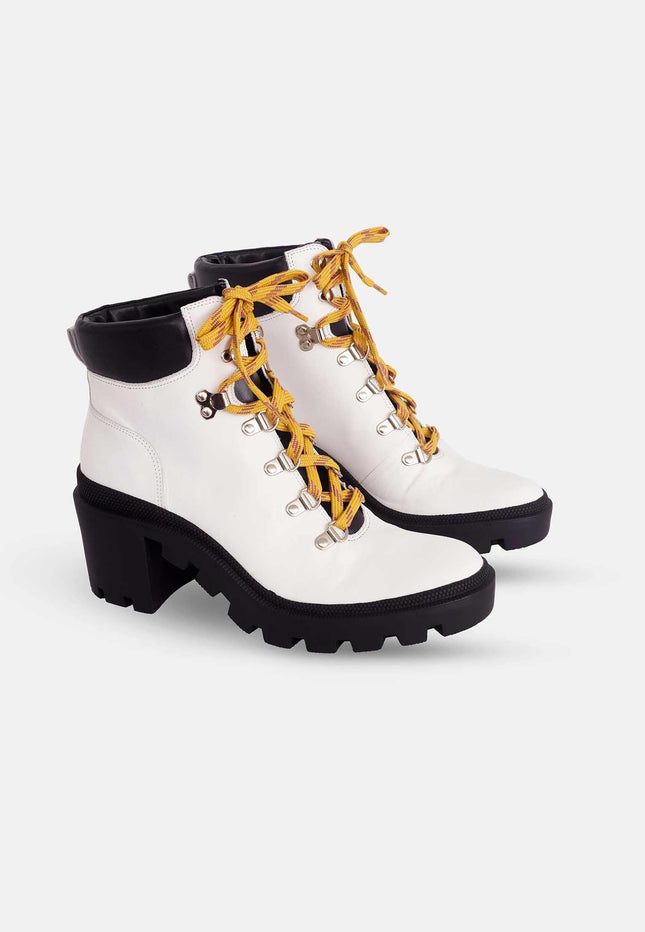 Vriesea White Leather Combat Boots – 9cm Block Heel