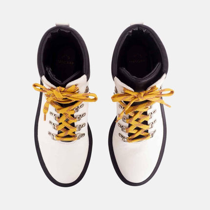 Vriesea White Leather Combat Boots – 9cm Block Heel