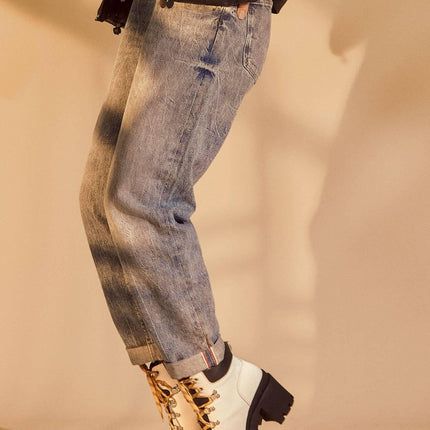 Vriesea White Leather Combat Boots – 9cm Block Heel