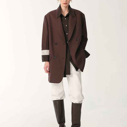Women's High-Density Fine Silk Wool Peaked Lapel Suit Jacket