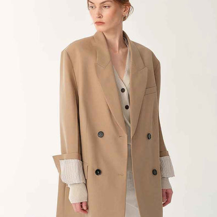 Women's High-Density Fine Silk Wool Peaked Lapel Suit Jacket